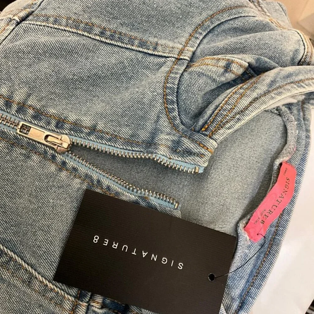 NWT Signature8 Denim Bustier Zip Front Mini Dress Small - Picture 6 of 7